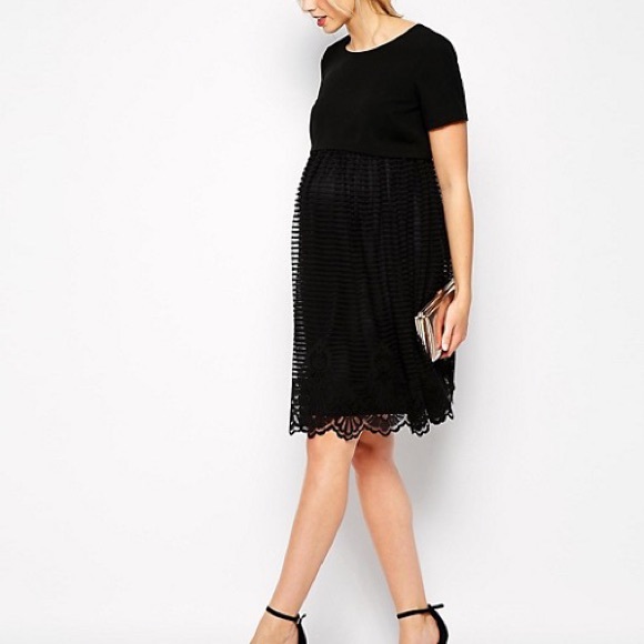 ASOS Maternity Black Lace Skirt Short Sleeve Dress - Picture 9 of 9